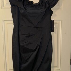 Aidan Mattox Black Asymmetrical Ruched Cocktail Dress